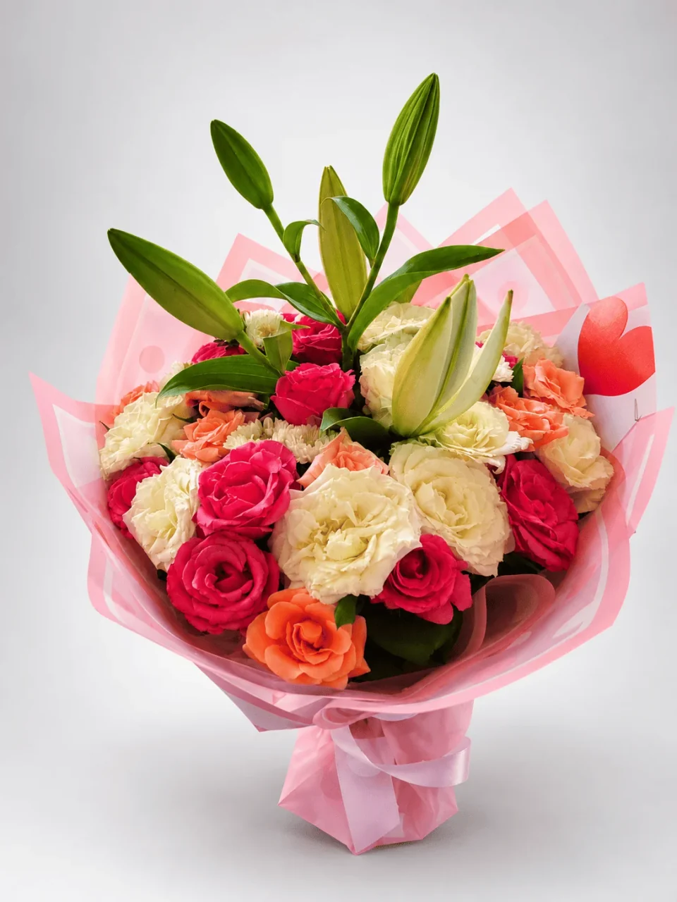 Coral Muse colourful bouquet with lily buds for flower delivery in Casablanca