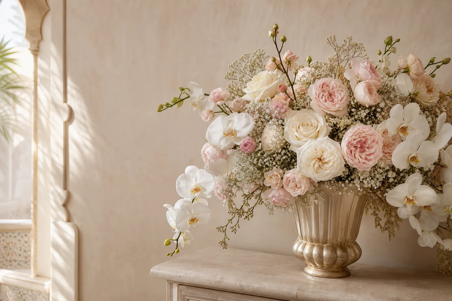 Luxury ivory, blush rose and lily bouquet for flower delivery in Casablanca