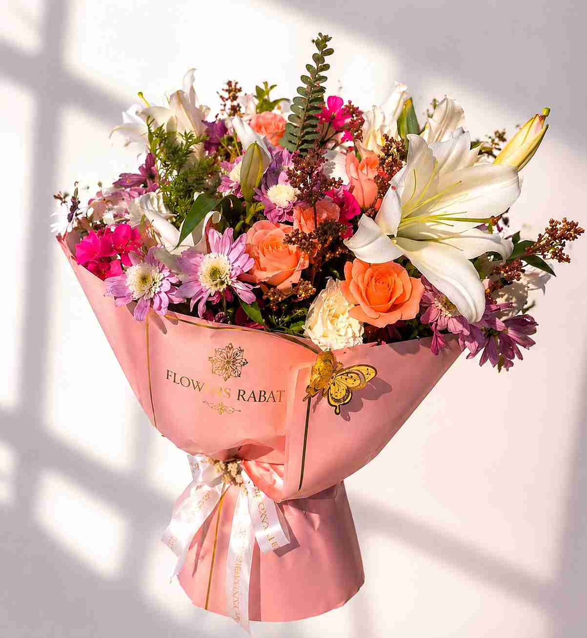 Rosalya colorful bouquet with roses, lilies and seasonal flowers in Casablanca